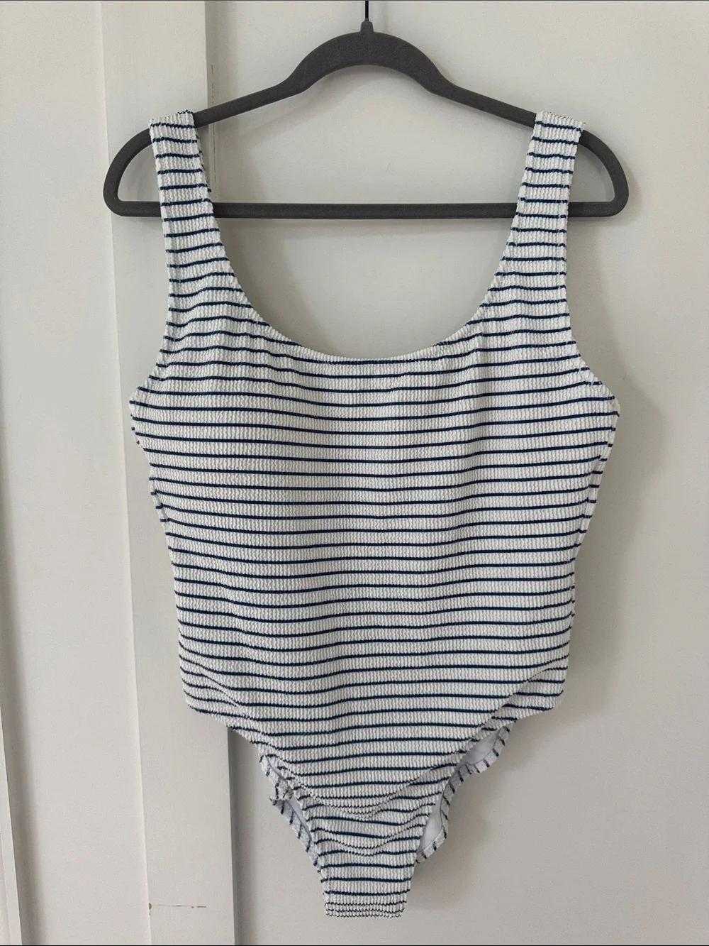 NWT J Crew Claudia scrunchie one-piece Blue White Striped Swimsuit 14